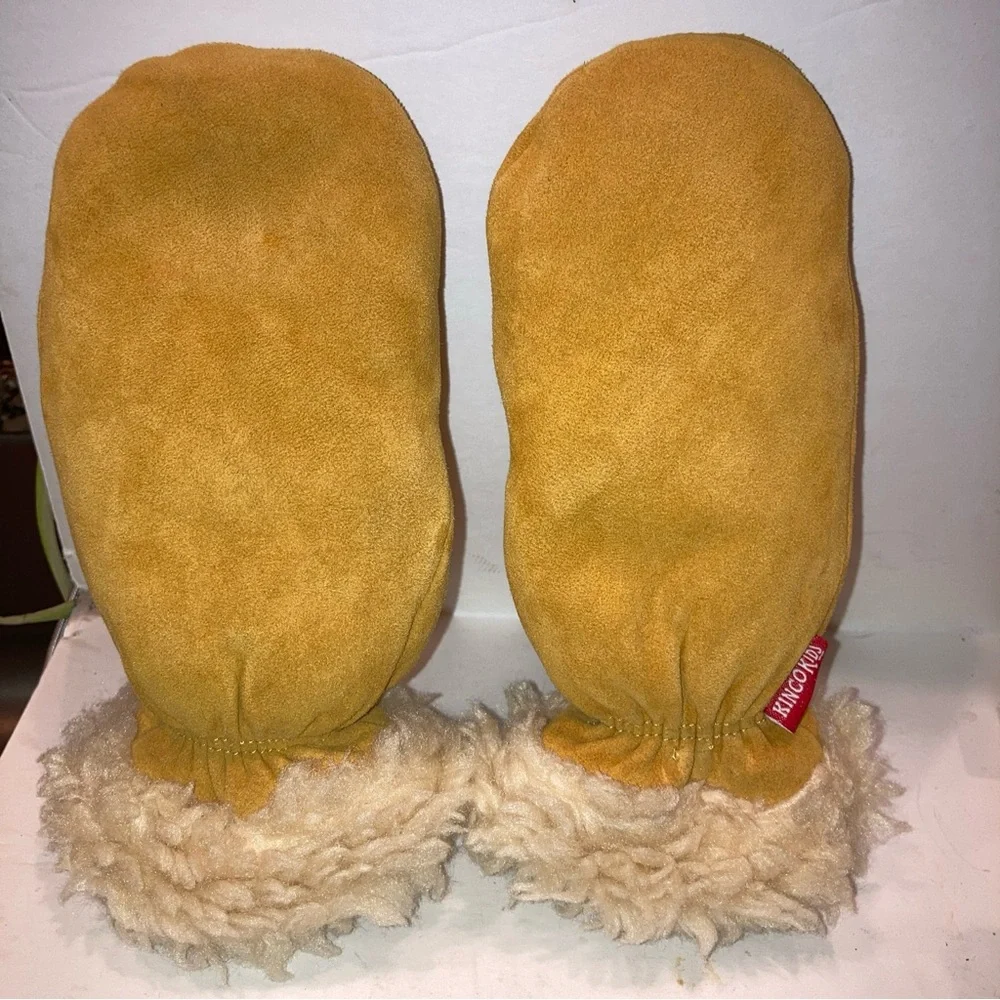 Kinko Kids DEERSKIN Suede Sheepskin Lined BRAND NEW UNISEX Mittens for Kids